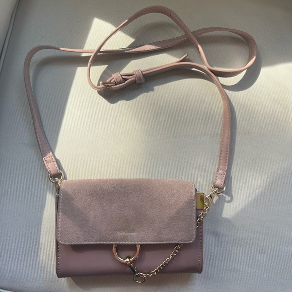 Moda Luxe Handbags - Blush Pink Faux-Suede Crossbody Purse with Gold Detailing